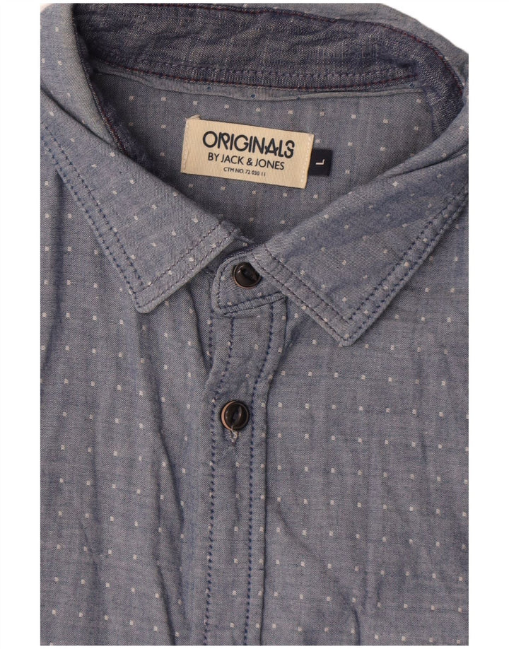 Jack & Jones Mens Shirt Large Blue Spotted Cotton