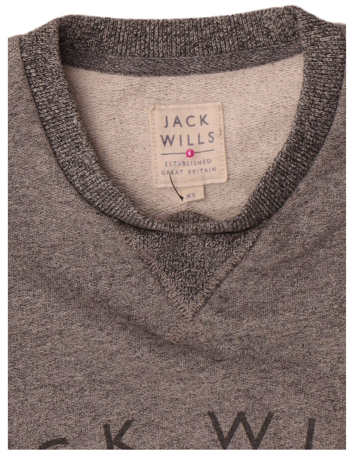Jack Wills Mens Graphic Sweatshirt Jumper XS Grey Flecked Cotton
