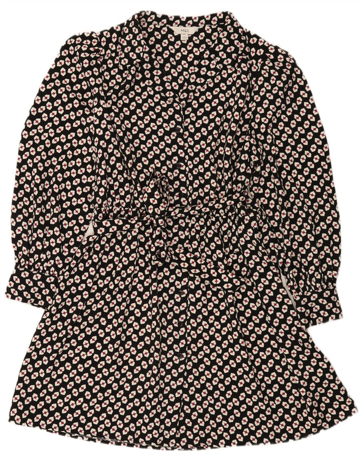 Marks & Spencer Womens Shirt Dress UK 14 Large Black Geometric Polyester
