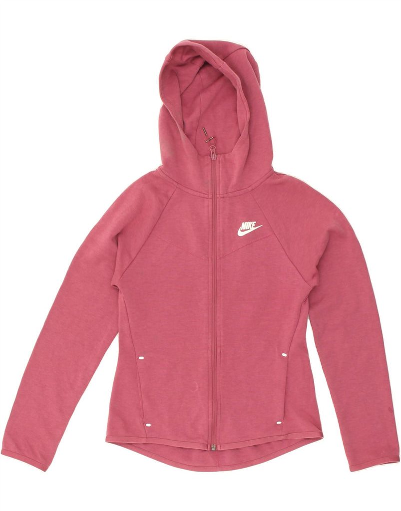 NIKE Womens Zip Hoodie Sweater UK 6 XS Pink Cotton | Vintage Nike | Thrift | Second-Hand Nike | Used Clothing | Messina Hembry 