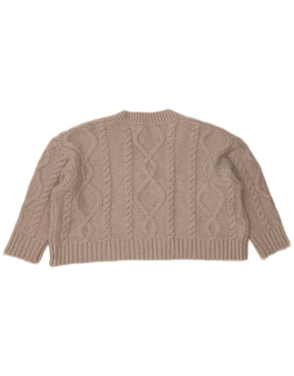 Zara Womens Crop Oversized V-Neck Jumper Sweater UK 10 Small Grey Acrylic