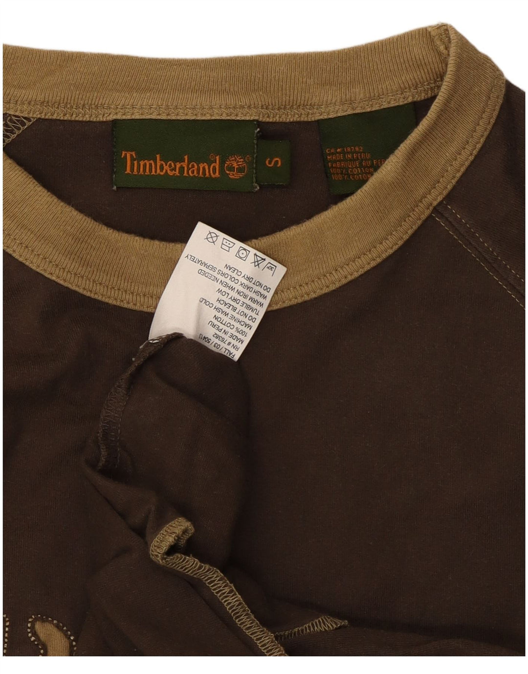 Timberland Mens Graphic Top Long Sleeve Small Brown Cotton