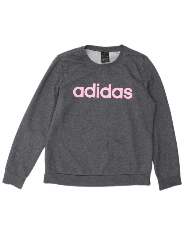 Adidas Womens Graphic Sweatshirt Jumper UK 12/14 Medium Grey Cotton