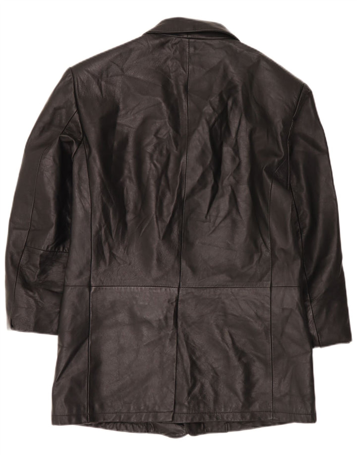 Vintage Mens 3 Button Leather Blazer Jacket IT 52 XL Black Leather
