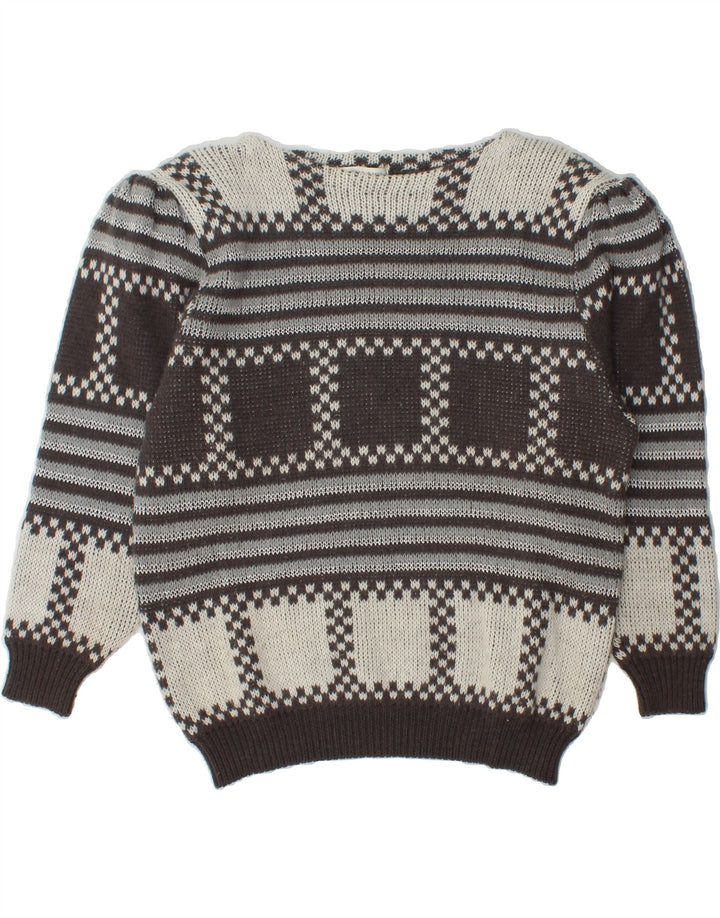 MALINA WONG Womens Boat Neck Jumper Sweater EU 40 Medium Grey Striped Wool Vintage Malina Wong and Second-Hand Malina Wong from Messina Hembry 