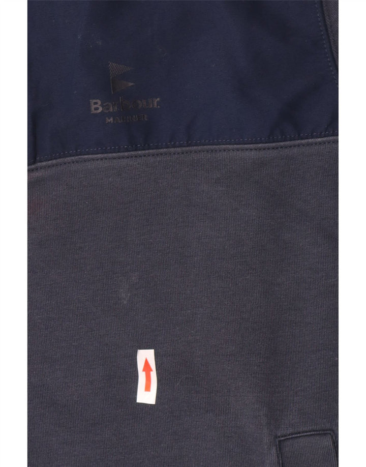 Barbour Mens Zip Neck Sweatshirt Jumper Small Navy Blue Colourblock Cotton
