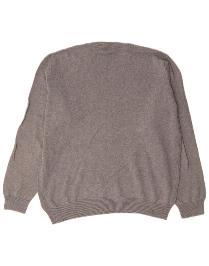 Marks & Spencer Mens Blue Harbour V-Neck Jumper Sweater Large Grey Cotton