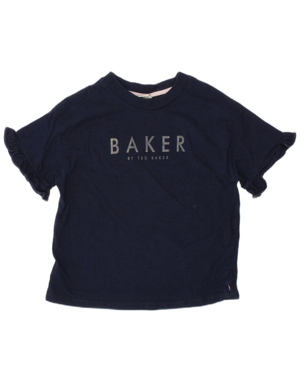 TED BAKER Girls Graphic T-Shirt Top 6-7 Years Navy Blue Cotton