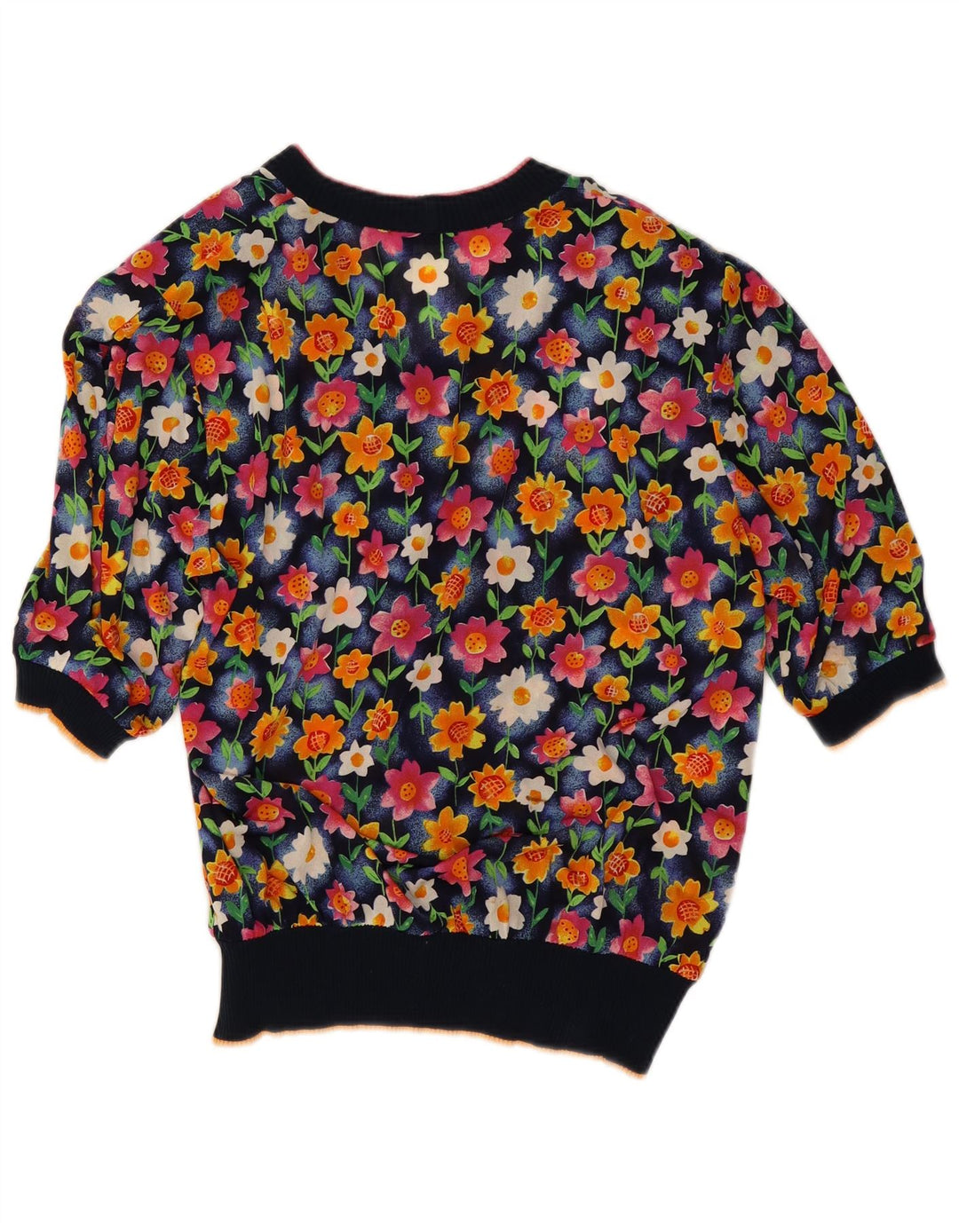 Gibi Womens Cardigan Top UK 14 Large Navy Blue Floral Acetate