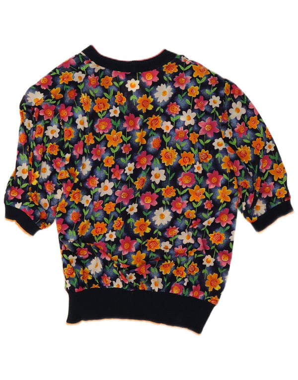 Gibi Womens Cardigan Top UK 14 Large Navy Blue Floral Acetate