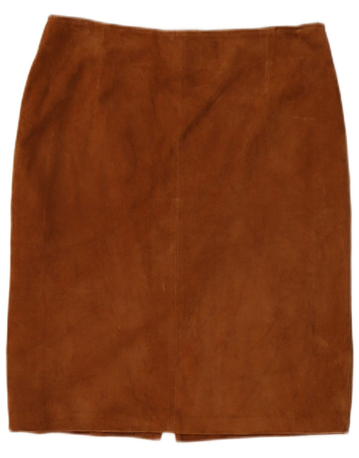 Vintage Womens Suede Straight Skirt W29 Medium Brown