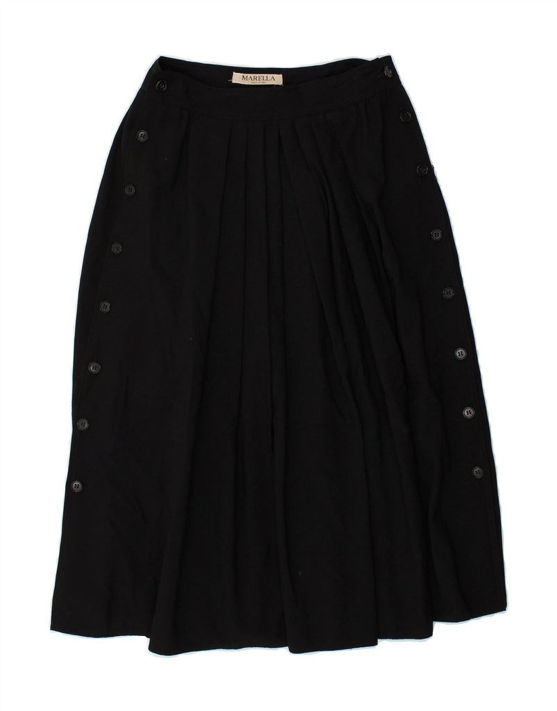 MARELLA Womens High Waist Pleated Skirt UK 12 Medium W24 Black | Vintage Marella | Thrift | Second-Hand Marella | Used Clothing | Messina Hembry 