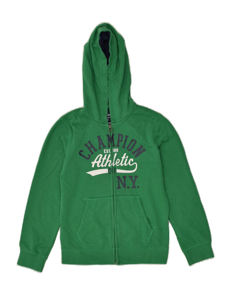 CHAMPION Girls Graphic Zip Hoodie Sweater 7-8 Years Small Green Cotton | Vintage Champion | Thrift | Second-Hand Champion | Used Clothing | Messina Hembry 