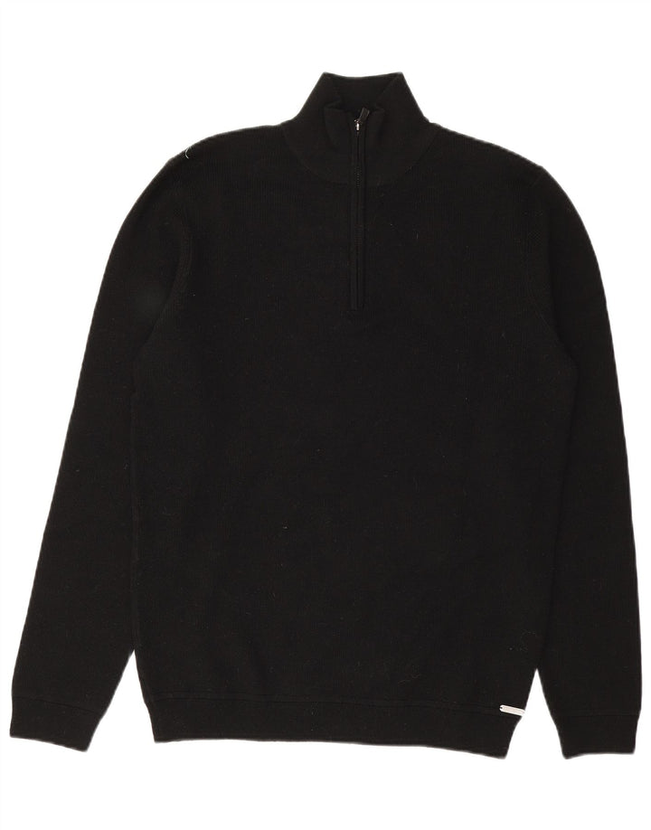 Superdry Mens Zip Neck Jumper Sweater Medium Black Merino Wool
