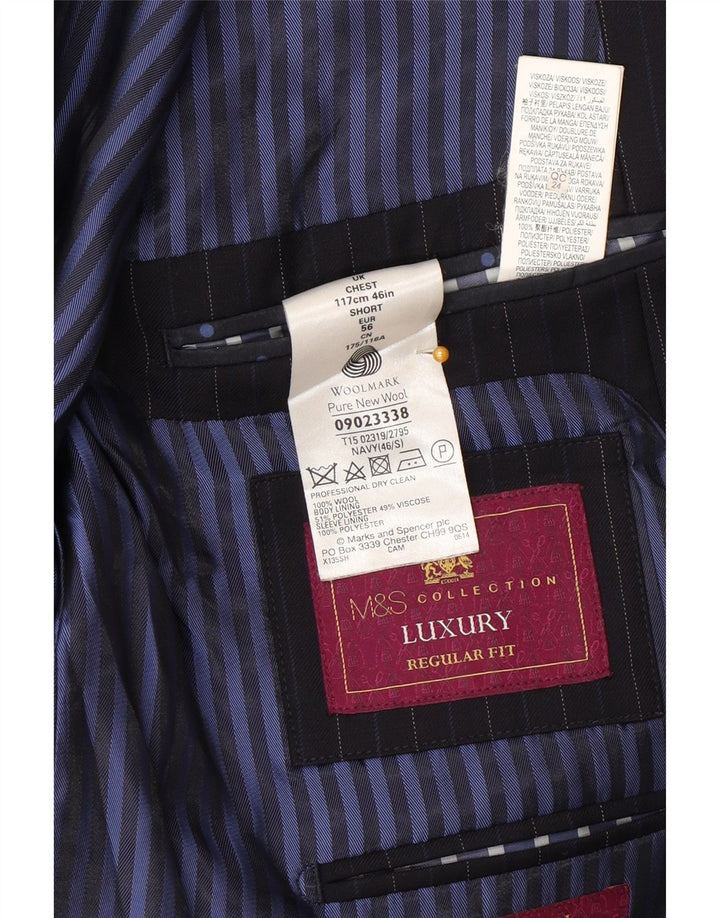 Marks & Spencer Mens 2 Button Blazer Jacket EU 56 3XL Navy Blue Pinstripe