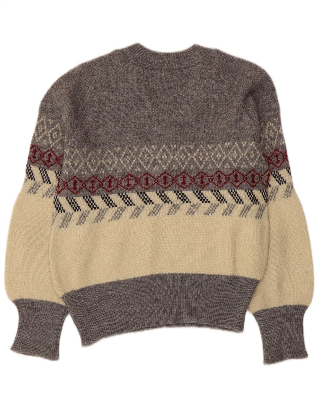 Vintage Womens V-Neck Jumper Sweater UK 10 Small Grey Argyle/Diamond