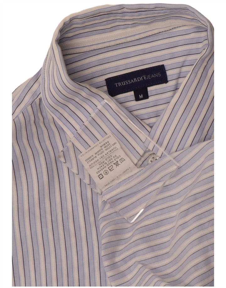 TRUSSARDI JEANS Mens Shirt Medium Blue Striped Cotton
