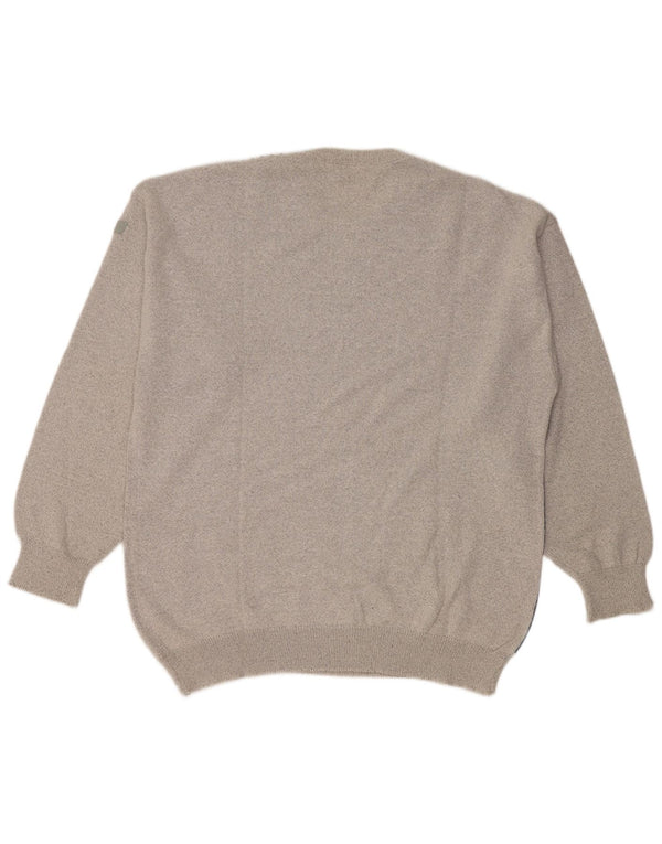 Vintage Mens Crew Neck Jumper Sweater Large Grey Colourblock