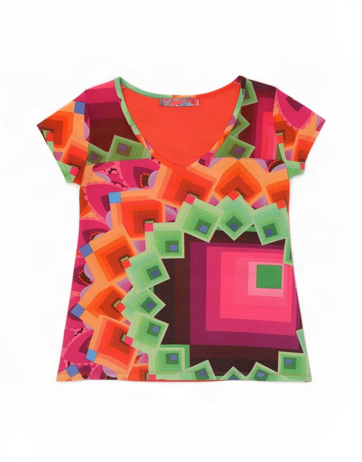 Desigual Womens Graphic T-Shirt Top UK 14 Medium Multicoloured Geometric
