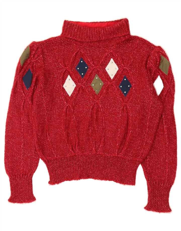 VINTAGE Womens Roll Neck Jumper Sweater UK 16 Large Red Argyle/Diamond Vintage Vintage and Second-Hand Vintage from Messina Hembry 