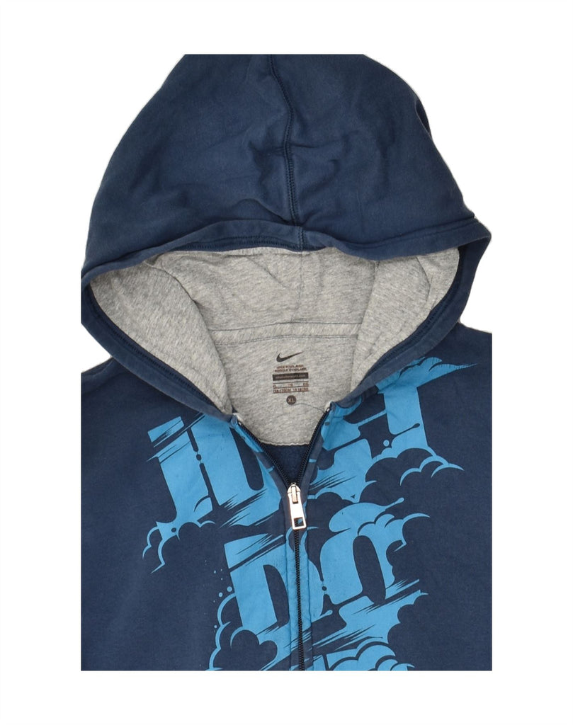 NIKE Boys Graphic Zip Hoodie Sweater 13-14 Years XL Navy Blue Cotton | Vintage Nike | Thrift | Second-Hand Nike | Used Clothing | Messina Hembry 