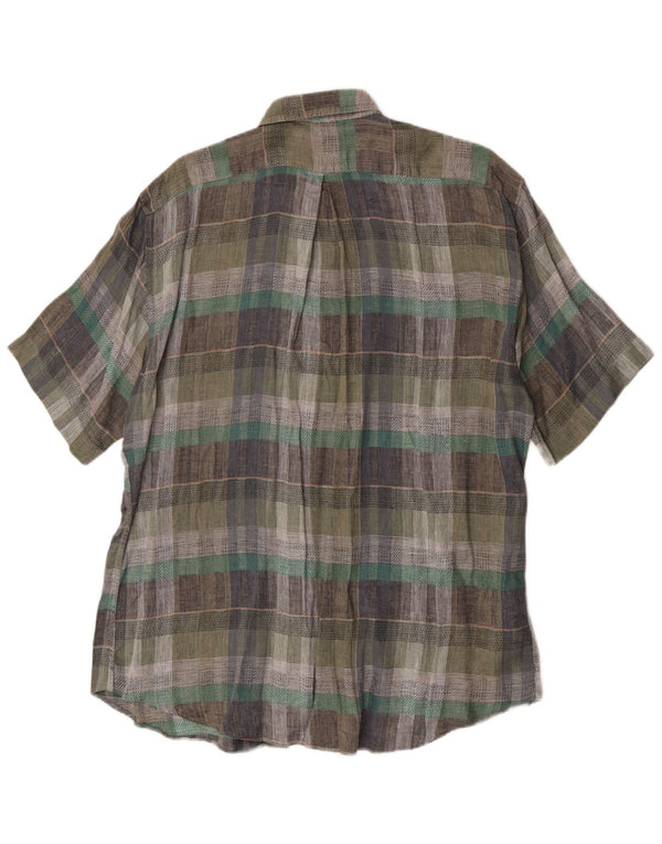 Vintage Mens Short Sleeve Shirt Size 43 17 XL Green Plaid