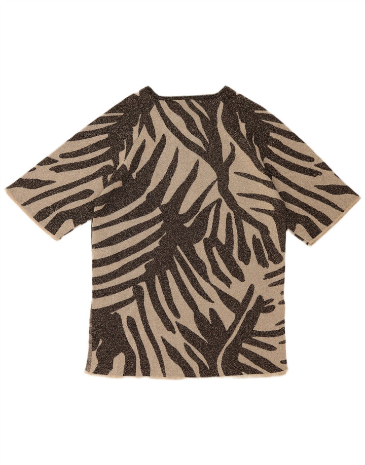 Zara Womens Oversized Tunic Top UK 10 Small Brown Animal Print Viscose