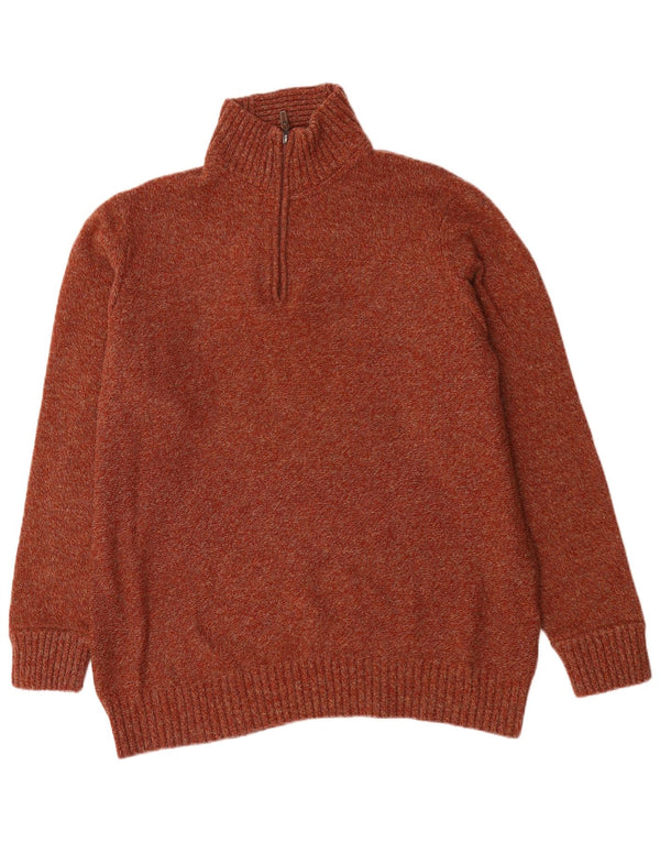Timberland Mens Zip Neck Jumper Sweater 3XL Brown Flecked Lambswool