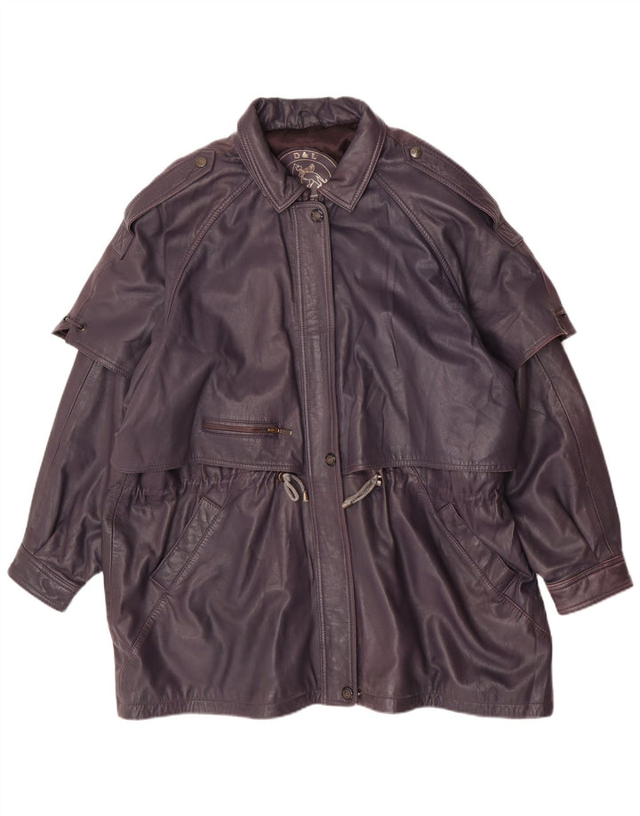 Vintage Womens Leather Coat UK 20 2XL Purple