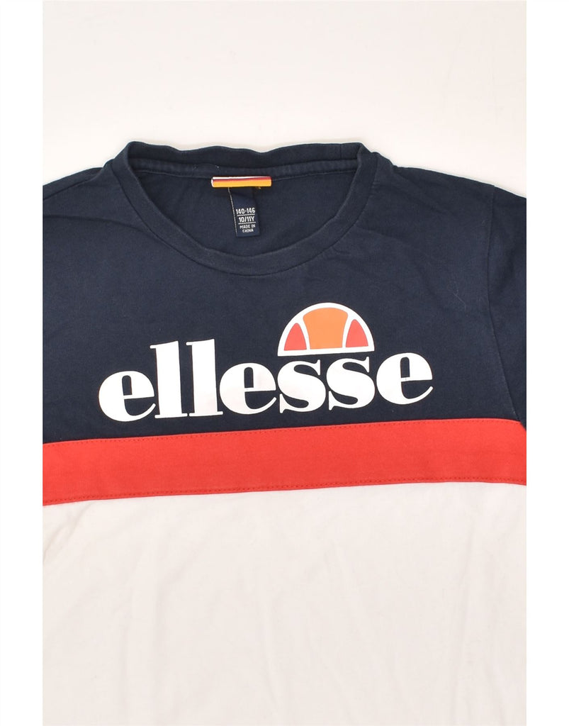 ELLESSE Boys Graphic T-Shirt Top 10-11 Years Navy Blue Colourblock Cotton | Vintage Ellesse | Thrift | Second-Hand Ellesse | Used Clothing | Messina Hembry 