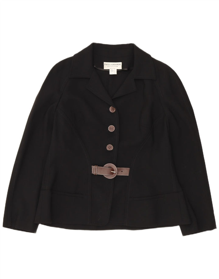 Paola Antonini Womens 3 Button Blazer Jacket UK 16 Large Black Wool