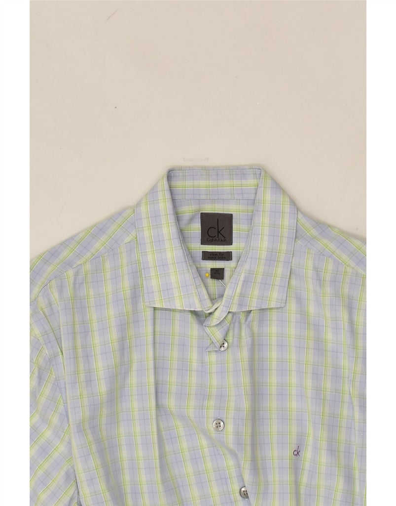 CALVIN KLEIN Mens Slim Fit Shirt Size 16 1/2 42 Large Blue Check Cotton | Vintage Calvin Klein | Thrift | Second-Hand Calvin Klein | Used Clothing | Messina Hembry 