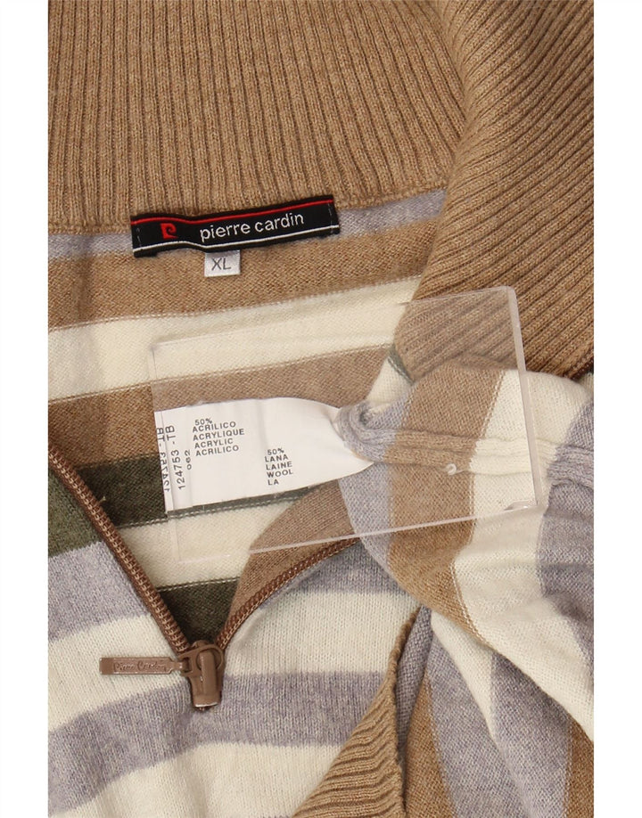 Pierre Cardin Mens Zip Neck Jumper Sweater XL Multicoloured Striped Acrylic