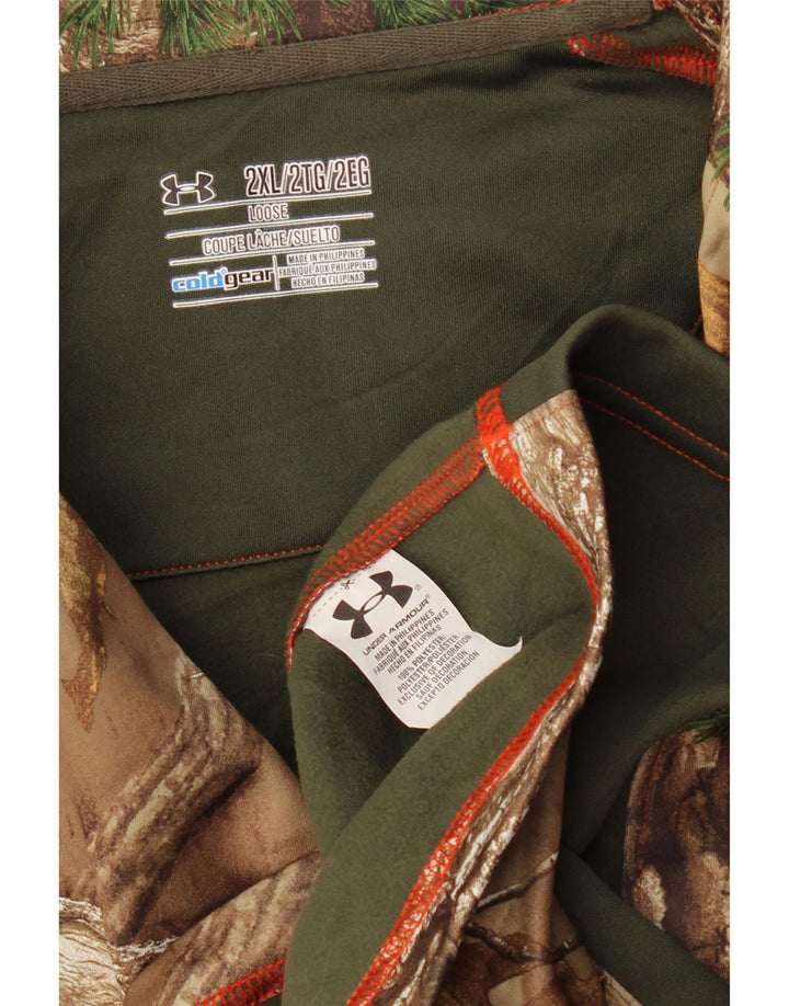 UNDER ARMOUR Mens Cold Gear Pullover Tracksuit Top 2XL Brown Colourblock