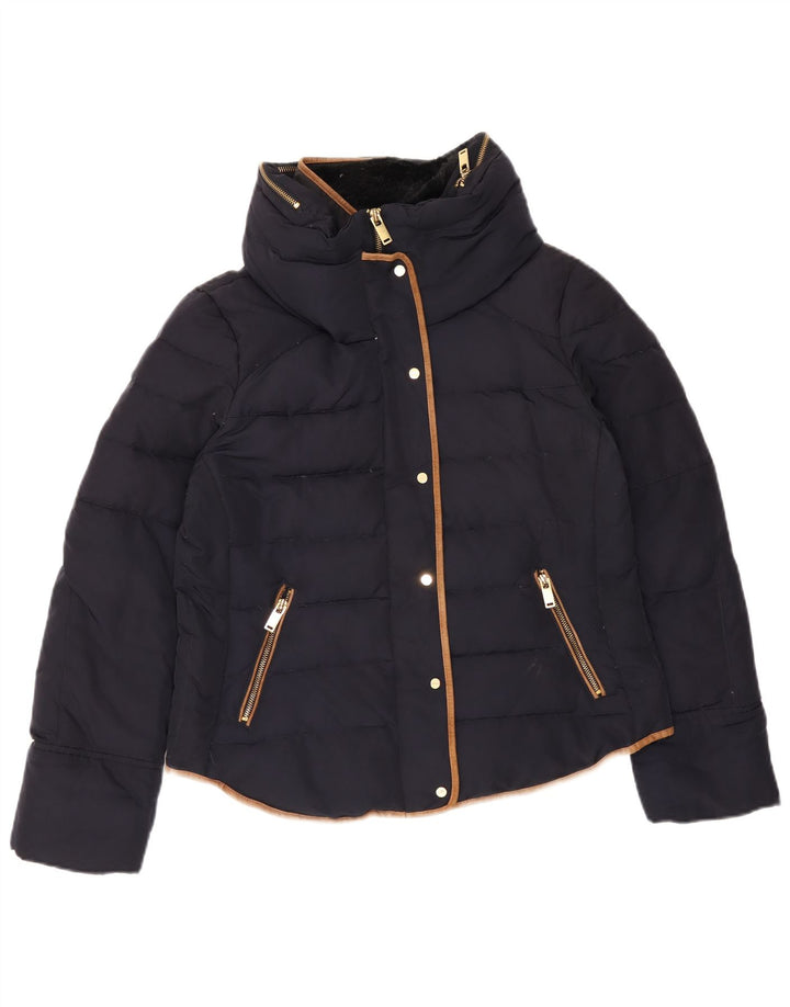 Zara Womens Hooded Padded Jacket UK 18 XL Navy Blue Polyester