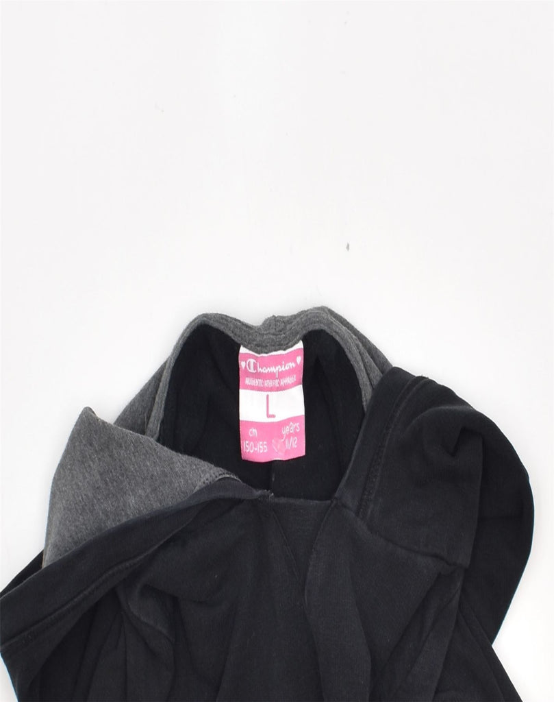 CHAMPION Girls Graphic Hoodie Jumper 11-12 Years Large Black Colourblock | Vintage | Thrift | Second-Hand | Used Clothing | Messina Hembry 