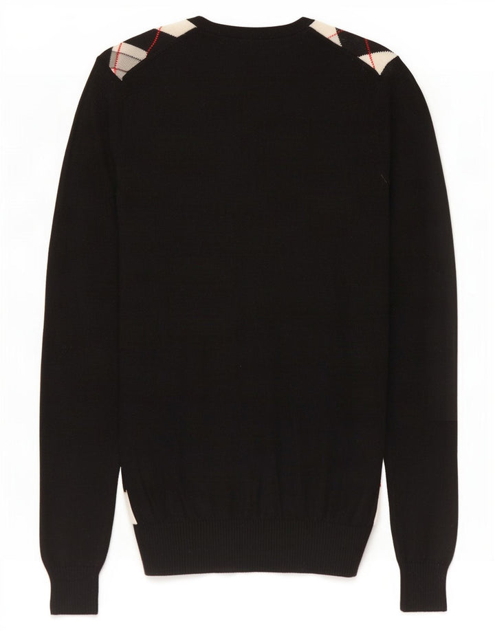 Lacoste Womens V-Neck Jumper Sweater Size 40 Medium Black Argyle/Diamond