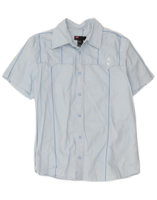 Diesel Mens Short Sleeve Shirt Large Blue Striped Cotton