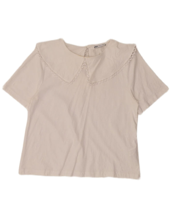 Zara Womens Blouse Top UK 14 Large White Cotton