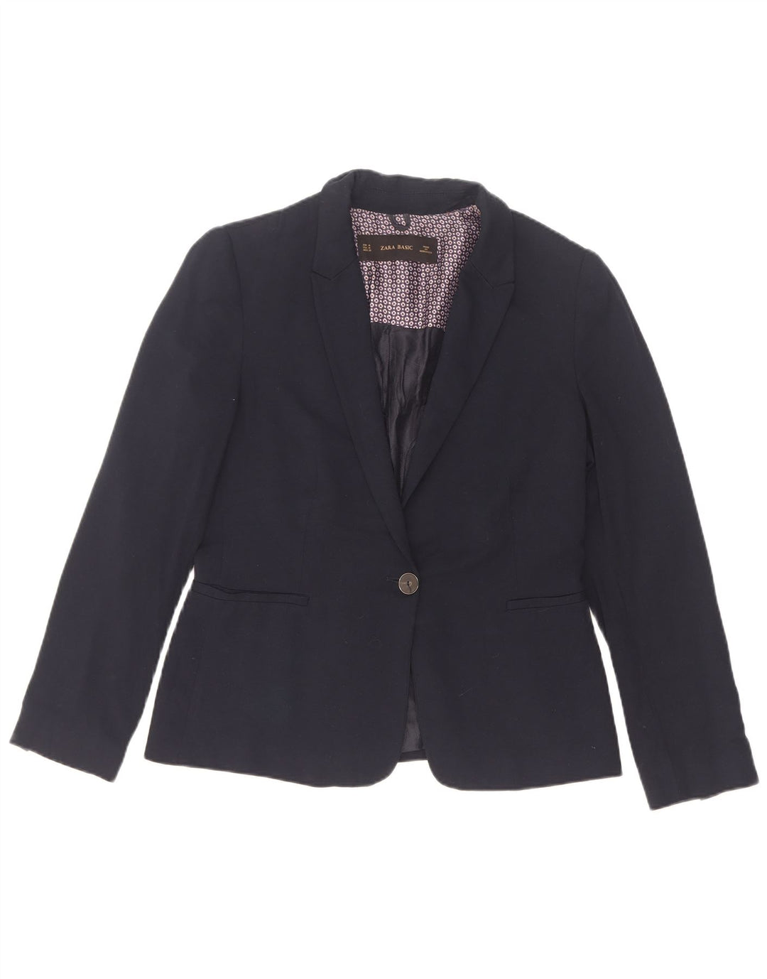 Zara Womens 1 Button Blazer Jacket UK 12 Medium Navy Blue