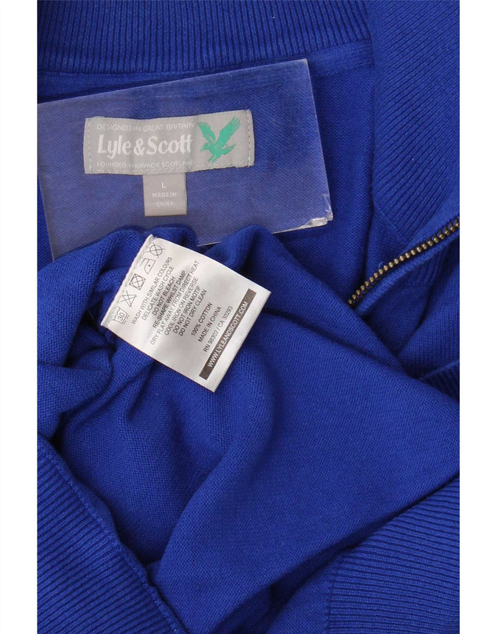 Lyle & Scott Mens Zip Neck Jumper Sweater Large Blue Cotton