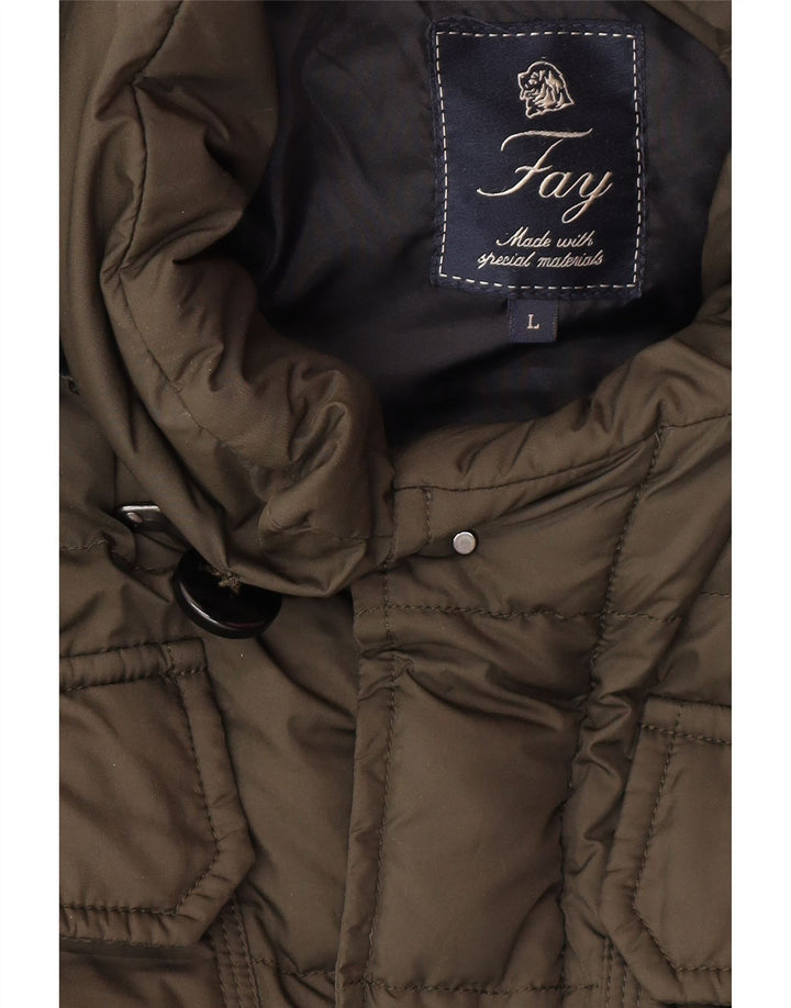 Fay Mens Hooded Padded Jacket UK 40 Large Khaki Polyamide