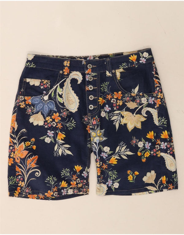 Please Womens Casual Shorts Large W32  Navy Blue Floral Cotton