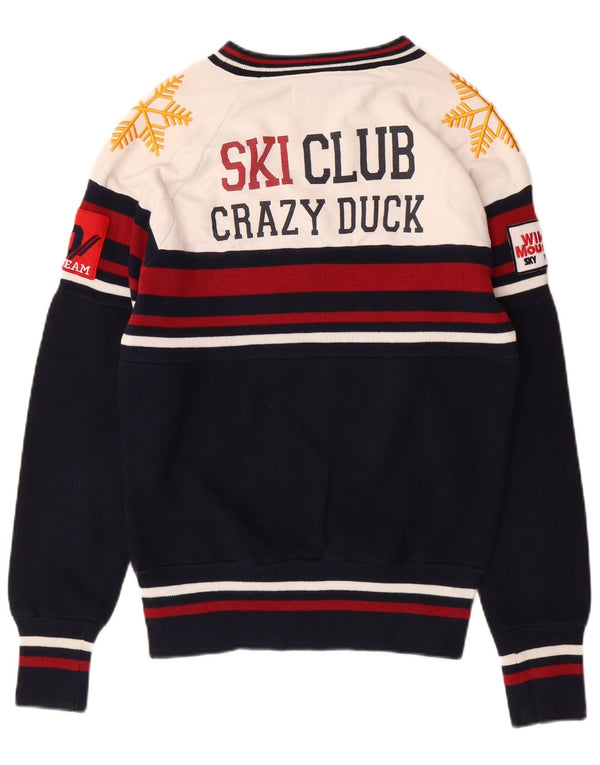 Crazy Duck Mens Ski Sweatshirt Jumper Small Navy Blue Colourblock Cotton