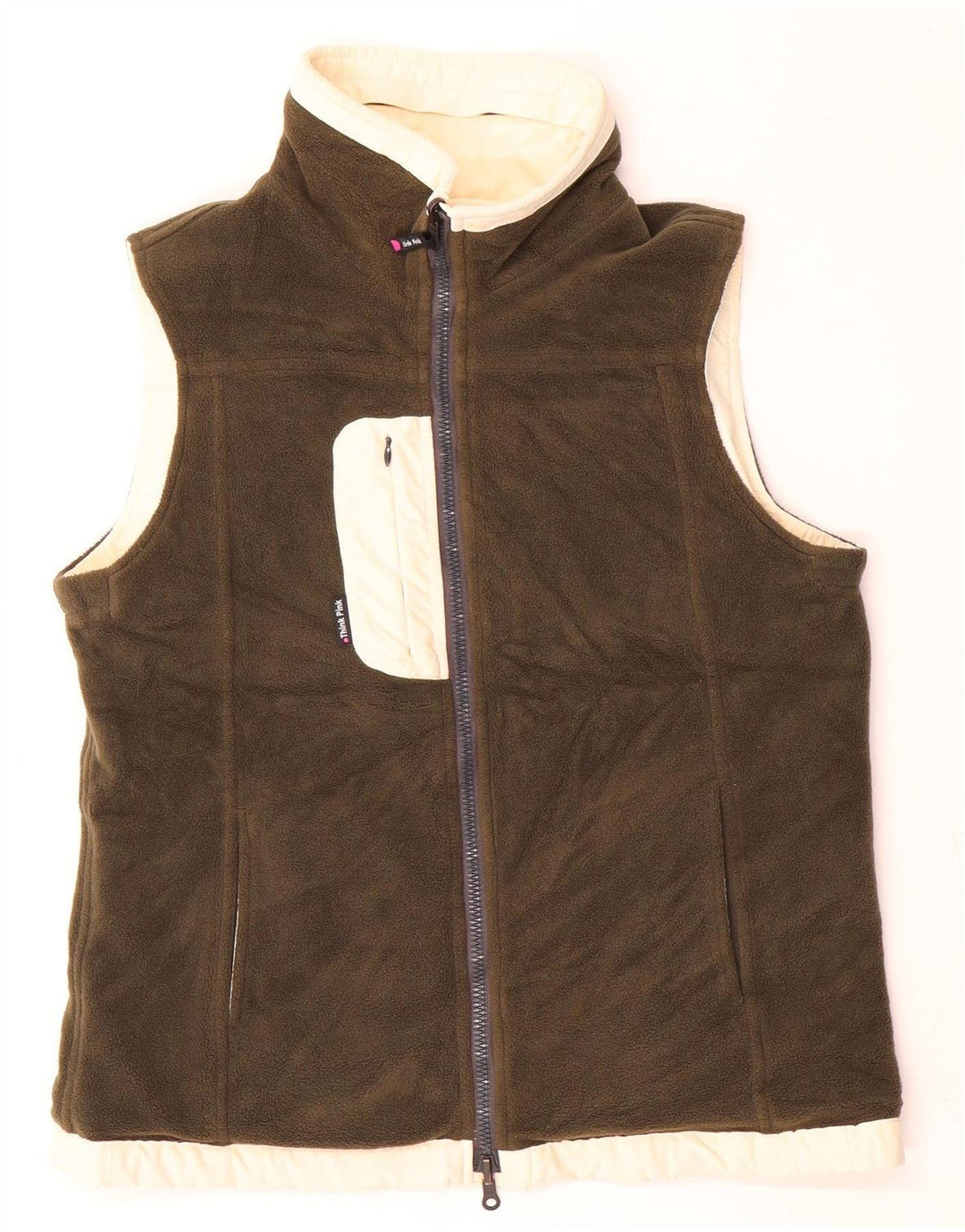 Think Pink Womens Oversized Reversible Gilet IT 40 Small Beige Polyamide