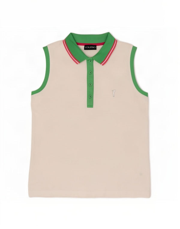 Golfino Womens Sleeveless Rugby Polo Shirt UK 14 Medium White Striped Nylon