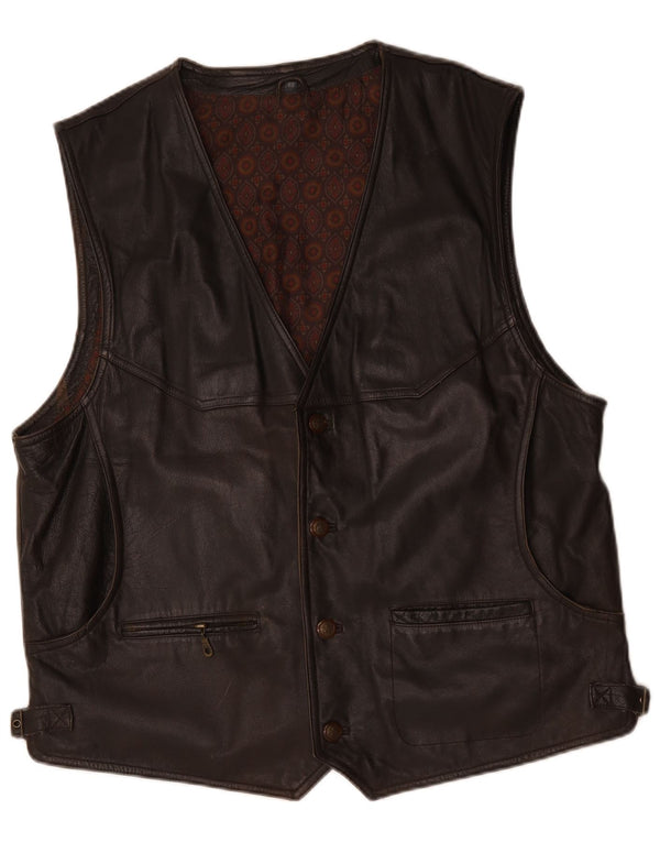 Vintage Mens Leather Gilet IT 62 6XL Brown Leather