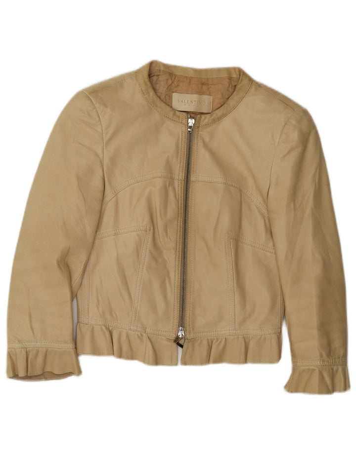 Valentino Womens Crop Leather Jacket IT 40 Small Beige Leather