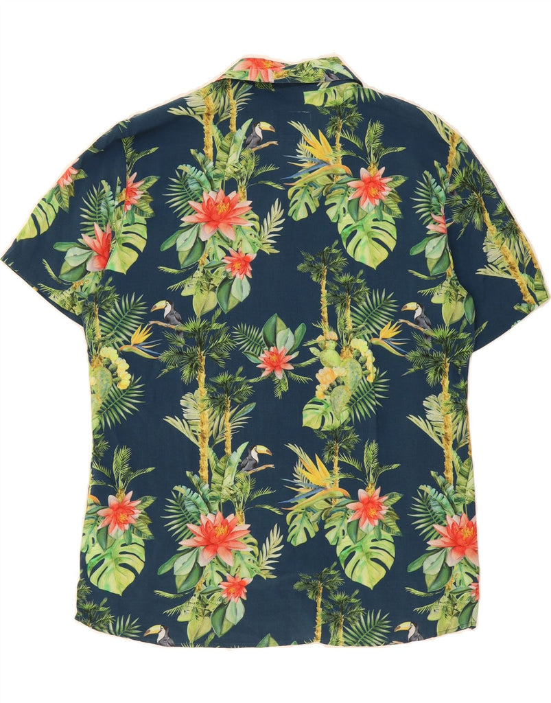 PULL & BEAR Mens Graphic Short Sleeve Shirt Medium Blue Floral Hawaiian Vintage Pull & Bear and Second-Hand Pull & Bear from Messina Hembry 