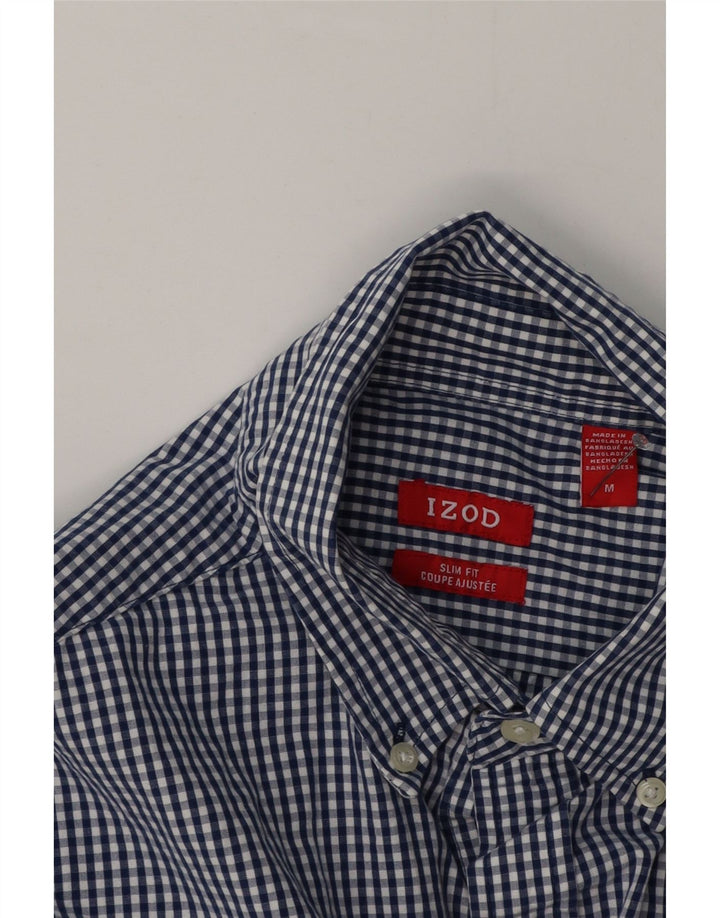 Izod Mens Coupe Ajustee Slim Fit Shirt Medium Blue Gingham Cotton